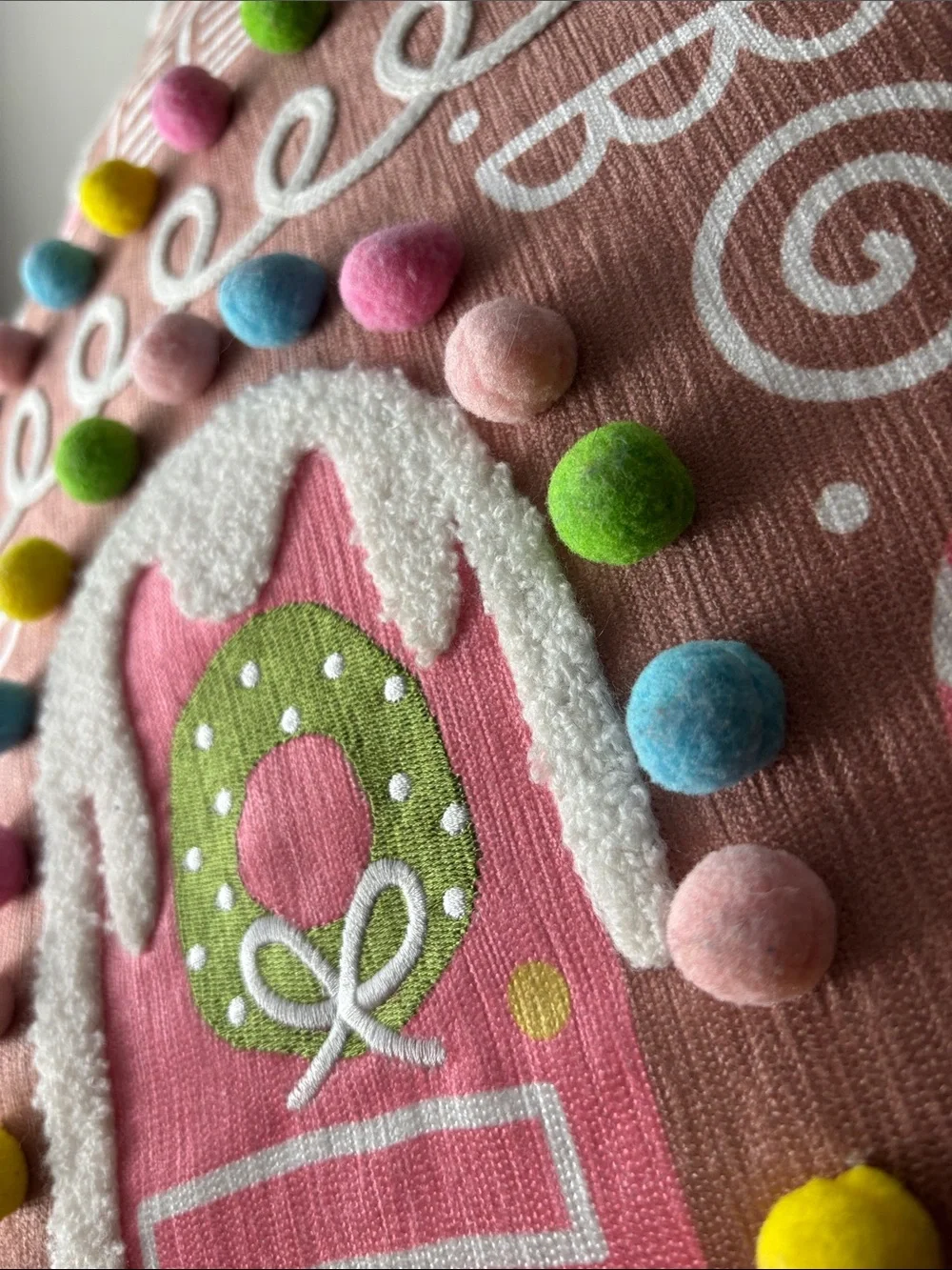Holiday Gingerbread House Decorative Throw Pillow - Pink